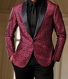 billiga -Herr Kavaj Företag Cocktailfest Bröllopsfest Mode Ledigt Vår Höst Polyester Tryck Ficka Knappar Bekväm Enkelknäppt Blazer Rubinrött
