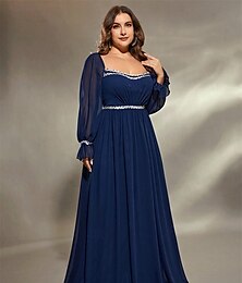 abordables -Ligne A Robe de Soirée Élégant Robe Formel Mariage Longueur au sol manche longue Col carré Chiffon avec Plis 2025