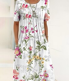 abordables -Femmes Robe Midi Robe fourreau Robe d'été Vacances Occasionnel Quotidien Coupe régulière Fleuri Graphique Demi Manches Col ras du cou Rouge Bleu Violet Vert Été