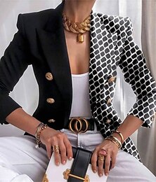 economico -Per donna Blazer Confortevole Stampato Elegante Moda Casual Motivo Uscire Casual Quotidiano Cardigan Regolare Bavero Vestibilità regolare Manica Lunga Capispalla Nero Giallo Marrone Primavera Autunno