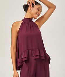 economico -Per donna Da donna All'americana Tinta unita Borgogna Volant Senza Maniche Elegante Quotidiano All'americana Estate