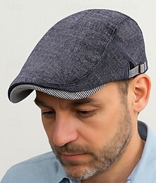 economico -berretto piatto in lino regolabile da uomo, cappello da strillone leggero e traspirante con dettagli a righe, stile berretto d'edera vintage per uscite casual e uso quotidiano