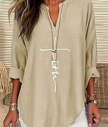 economico -Per donna Blusa Grafico Lettera Elegante Vintage Tropicale Manica Lunga Scollo a V Top Regolari Quotidiano Ferie Stampato Nero Blu Viola Verde Beige Estate Primavera Autunno