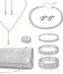 abordables -Ensembles de bijoux de mariée 1 ensemble bagues en alliage de strass boucles d'oreilles collier bracelets ensemble de bijoux élégant pour femmes pour mariage occasion spéciale fête tenue de soirée