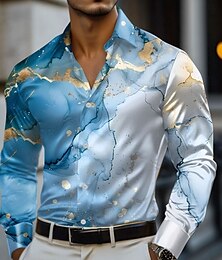 economico -Pasqua Per uomo Geometrico Marmo Arte astratta Camicia in raso Camicia elegante Manica Lunga Moda Casual Vacanza Ferie Estate Primavera Autunno Collo ripiegato Stampa 3D Camicie con bottoni Giallo