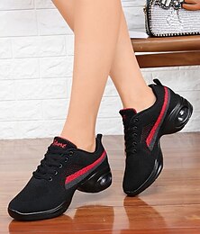 preiswerte -Schwarze Tanz-Sneakers mit Schnürung aus Mesh für Damen – atmungsaktive, leichte Jazzschuhe mit Luftpolstersohle für professionelles Training und Auftritte