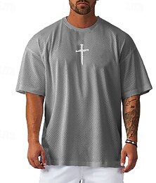 preiswerte -Herren Übergröße T Shirt T-Shirt Rundhalsausschnitt Kurzarm Mode Outdoor Täglich Kreuz Schwarz Weiß Purpur Polyester Bekleidung