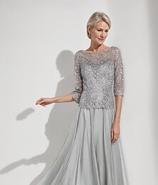 levne -A-line šaty pro matku nevěsty elegantní jednoduché minimalistické lodní výstřih podlahové délky šifónové poloviční rukávy s krajkou