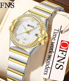 abordables -Reloj de cuarzo para mujer de la marca Ofns, con diamantes de imitación, informal, luminoso, calendario, fecha, resistente al agua, correa de acero inoxidable.