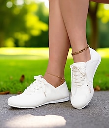 preiswerte -Weiße, flache Damenschuhe zum Schnüren – bequeme, leichte Sneaker für den Alltag, zum Spazierengehen, auf Reisen und für Streetstyle-Outfits