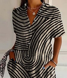 economico -Per donna Camicia Floreale Grafico Vintage Quotidiano Elegante Manica Corta Colletto a Camicia Top Regolari Quotidiano Nero Bianco Giallo Rosso Blu Estate Primavera