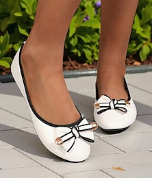 preiswerte -Damen-Ballerinas mit Schleife – Freizeitschuhe mit runder Spitze zum Hineinschlüpfen für alltägliche Spaziergänge, Picknicks und Wochenend-Einkäufe