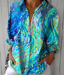 economico -Per donna Camicia Floreale Grafico Vintage Tropicale Quotidiano Manica Lunga Colletto a Camicia Top Regolari Lavoro Quotidiano Ferie Bottoni Stampato Bianco Blu Estate Primavera