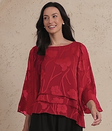 economico -Per donna Camicia di Pizzo Blusa Top Eleganti Top in chiffon Tinta unica Floreale Elegante Casual Mezza Manica Manica a Volant Scollo a Barca Top Regolari Ospite di nozze Lavoro Quotidiano Orlo