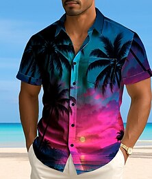 economico -Per uomo Albero di Cocco Colore sfumato Piante Tropicali Camicia hawaiana estiva Camicia con Bottoni Camicia Aloha Manica Corta Hawaiano Vacanza Estate Primavera Collo ripiegato Stampa 3D camicie con