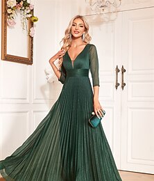 abordables -Ligne A Robes de Quinceanera Élégant Robe Formel Mariage Longueur au sol manche longue Col en V Chiffon avec Plis 2025