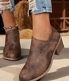 abordables -Botines de piel sintética con tacón grueso para mujer: botas vintage sin cordones para looks de otoño, días de campo y paseos por el campo.