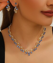 economico -Set di Gioielli 2 Zircone Strass 1 Collana Orecchini Per donna Elegante Moda Semplice Carino Stratificato Fuochi d'artificio Forma di Fiore Irregolare Parure di gioielli Per Matrimonio Feste Lavoro