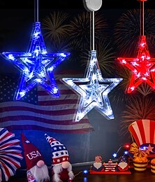economico -3 luci decorative sospese patriottiche del 4 luglio, pentagramma rosso, bianco e blu, ventosa per finestra, luci decorative per feste, atmosfera patriottica, scatola per batterie AAA.