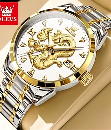 abordables -Reloj Olevs 3619 para hombre, original, de cuarzo, con doble calendario, de acero inoxidable, resistente al agua, luminoso, de lujo.