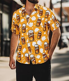 economico -Per uomo Birra dell'Oktoberfest Camicia Camicia Estiva Camicia con Bottoni Manica Corta Moda Casual All'aperto Ferie Estate Primavera Collo ripiegato Stampa 3D camicie con colletto Arancione Cachi