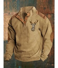 economico -Per uomo Maglia Nero Blu marino Marrone Cachi Colletto Mao Grafico Renna Stampato Quotidiano Ferie Uscire Poliestere Vintage Streetwear Casual Autunno Inverno Abbigliamento Felpe con cappuccio Felpe