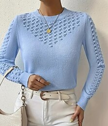 economico -Per donna Blusa Semplice Moderno Casual Manica Lunga Girocollo Top Regolari Quotidiano Uscire Taglio Blu Estate