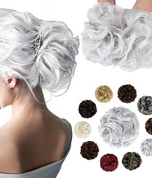 economico -Chignon spettinato, scrunchies ricci e ondulati, soffice ciambella, chignon spesso, elegante, per donne e ragazze, grigio argento, 42 g