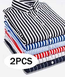 preiswerte -Herren Kleidhemd Durchgeknöpft Hemd Gestreiftes Hemd Kragenhemd Gestreift Formell Hochzeit Weiss + rot Weiß + hellblau Marineblau + Schwarz Marineblau + Rot Langarm Ganzjahres Bekleidung