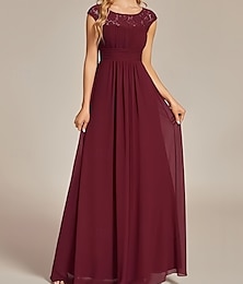 economico -Abito da matrimonio A-Line per invitati Abito elegante per invitati al matrimonio Abito lungo senza maniche con scollo a girocollo in chiffon con pieghe arricciate