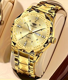 abordables -Reloj de cuarzo de moda para hombre, esfera digital romboidal, calendario dual, luminoso, resistente al agua, con tira de acero, reloj con decoración de diamantes de imitación, reloj de negocios,