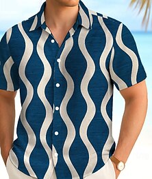 voordelige -Voor heren Geometrisch Golven Overhemd Zomer overhemd Overhemd met knopen Korte mouw Mode-casual Buiten Vakantie Dagelijks gebruik Zomer Lente Strijkijzer 3D-afdrukken shirts met kraag Wijn Groen