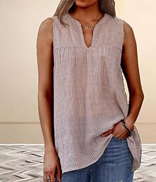 お買い得  -女性用 シャツ ブラウス 日常 ノースリーブ Ｖネック レギュラートップス アプリコット 夏 春