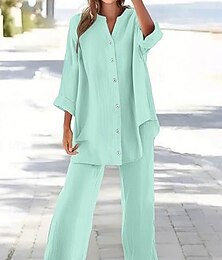 economico -Per donna Moda Streetwear Quotidiano Set di Pantaloni Manica Lunga Colletto a Camicia Semplice Vacanza Casuale Quotidiano Giallo Rosa Blu Primavera Vestibilità comoda