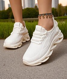 abordables -Zapatillas de running de malla blanca para mujer: zapatillas ligeras y transpirables para gimnasio, entrenamiento o ropa deportiva informal.