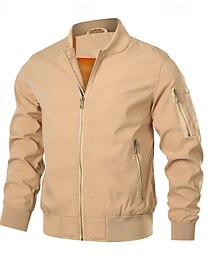 preiswerte -Herren Leichte Jacke Bomberjacke Jacke Freizeitjacke Urlaub Täglich Tasche Frühling Herbst Einfach Mode Klassisch Stehkragen Regulär Schwarz Marineblau Khaki Armeegrün Jacken