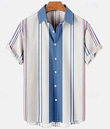 billige -Herre Skjorte Sommerskjorte Uformell skjorte Strandskjorte Skjorte med knapper Blå Gull Grønn Mørkegrå Grå Kortermet Stribe Knaphul Feriereise Hawaiisk Klær Polyester Mote Fritid Bekvem