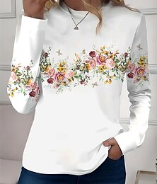 abordables -Mujer Camiseta Oceano Casual Manga Larga Cuello Barco Tops regulares Diario Noche Fin de semana Estampado Blanco / Negro negro+blanco+azul Blanco Rosa Rojo Verano Primavera