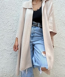 abordables -Mujer Gabardina Cómodo Dobladillo irregular Moda Moderno Plano Exterior Vacaciones Botonadura Simple Largo Cuello Vuelto Ajuste regular Manga Larga Ropa de calle Rosa Rojo Albaricoque Gris Otoño