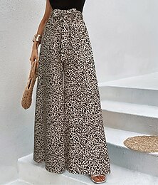 billige -Dame Bred Bukseben Bukser Gatemote Fritid Lang Høy Midje Leopard Elastisk midje Pusteevne Myk Mikroelastisk Feriereise Gate Dagligdagstøy Brun Sommer Normal