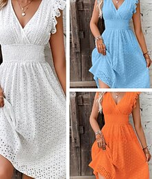 economico -Per donna Mini Abito Vestito Casual Abito ritagliato Classico Moderno All'aperto Vacanza Ferie Vestibilità regolare Semplice Senza Maniche Scollo a V Bianco Arancione Azzurro Estate