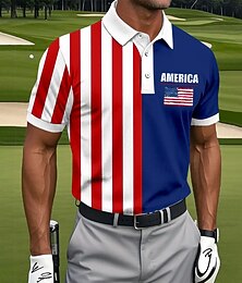 economico -Giornata dell'indipendenza Per maschio Bandiera Americana Polo Manica Corta Magliette polo Collo ripiegato Casual Casual Quotidiano Festival Bottoni Estate Rosso rubino