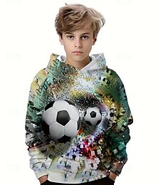 billiga -Pojkar 3D Fotboll Huvtröja Långärmad Vår Höst Mode Streetwear Barn 4-12 år Huva Utomhus Ledigt Dagligen Normal