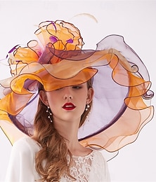 economico -Cappelli Organza Cappello da Sole Formale Matrimonio Festa serale Tè Corsa di Cavalli Elegante Vintage Con Floreale Copricapo Copricapo