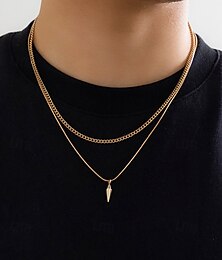 economico -Collana con ciondolo a doppio strato placcata in oro da uomo – catena cubana minimalista e ciondolo a proiettile per streetwear, feste e outfit quotidiani