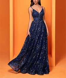 economico -Abiti A-Line Quinceanera Abito Elegante Cerimonia Matrimonio Lunghezza Piena Senza Maniche Scollatura a V Poliestere Senza Schiena con Pieghe