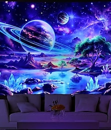 abordables -Tenture UV Réactive Noir Lumière Brille dans l'Obscurité Fête Brillante Galaxie Psychédélique Champignon Brumeux Nature Paysage Tenture Murale Art Mural pour Salon Chambre