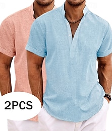 economico -Per uomo Camicia Camicia di lino Camicia con colletto alla coreana Camicia popover Camicia Estiva Abbigliamento da spiaggia Semplice Vacanza Casuale Gray + verde Bianco + giallo Bianco + Verde Bianco