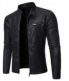 abordables -Hombre Chaqueta de cuero sintético Chaqueta de motociclista Chaqueta de moto Vacaciones Diario Resistente al Viento Mantiene abrigado Bolsillo Otoño Invierno Plano Moda Clásico Escote Chino Regular
