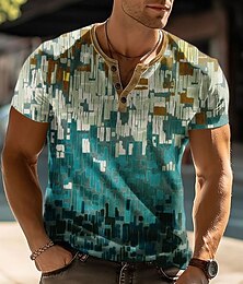 economico -Per uomo Geometrico Astratto Maglietta Maglia Henley Manica Corta Designer Moderno Casual Casuale Quotidiano Streetwear Estate Primavera Verde chiaro Henley Maglietta Henley